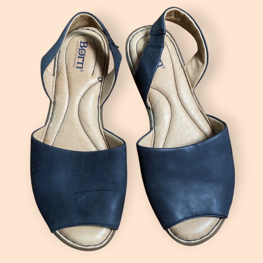 Born Trang Blue Leather Slingback Flat Sandals Peep-toe Cushioned Women’s 8M - Picture 5 of 14